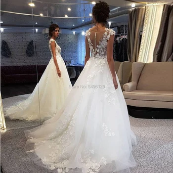 Принцеса Арабски Сватбени Рокли Цвете на Цвете Бохо Сватбена Рокля Трапецовидна Форма на Летни Плажни Рокли Сватба Илюзия robe de mariee 2020