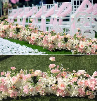 розова Сватбена Павилион за Цветя, ленти квадратен навес украса украса Сватбена Украса 4 м x 24 см цвете бегач преминаване декор