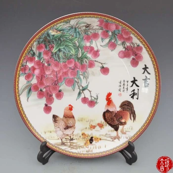 Рядка стара китайска порцеланова чиния, Семейството на Петли, Украса/Колекция/професия, Безплатна доставка