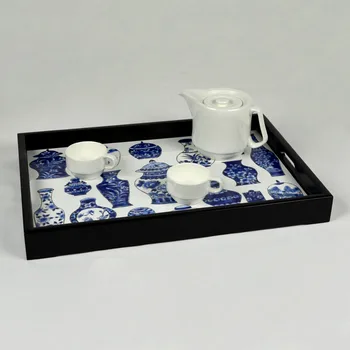Синьо-бял китайски порцелан елемент ретро стил керамични чаена чинийка твърди прием на тавата плодов тава