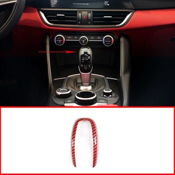 Червен въглеродни влакна Стил ABS Пластмаса Giulia Покриване на Главата на скоростния Тампон За Alfa Romeo Giulia Stelvio 2017-2018 Автомобилни Аксесоари