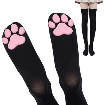 Чорапи над Коляното в стил Лолита, Чорапи с 3D Модел на Котка от аниме за Жени и Момичета, Сладки Чорапи с Котешки Лапой, Бели, Черни, над Коляното Чорапи за Cosplay